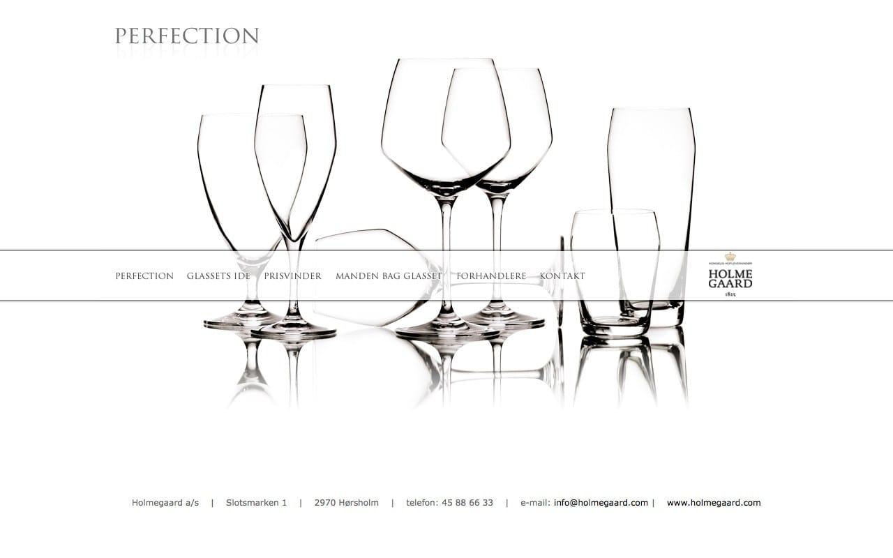 Portfolio case – Webdesign til den populære glasserie Perfection, for den danske glashåndværk producent Holmegaard. Produkt websiden programerede i Typo3 CMS