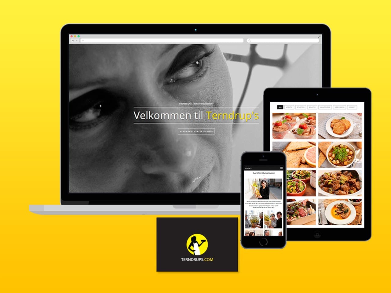 Portfolio case – Responsiv website i enkelt design til catering virksomheden Terndrup's. Opskrifter, events, publiceringer og integration af sociale medier
